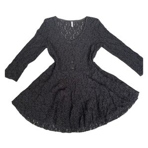 Free People Black Lace Babydoll Top Dress See Blouse Date Shirt Casual Spring